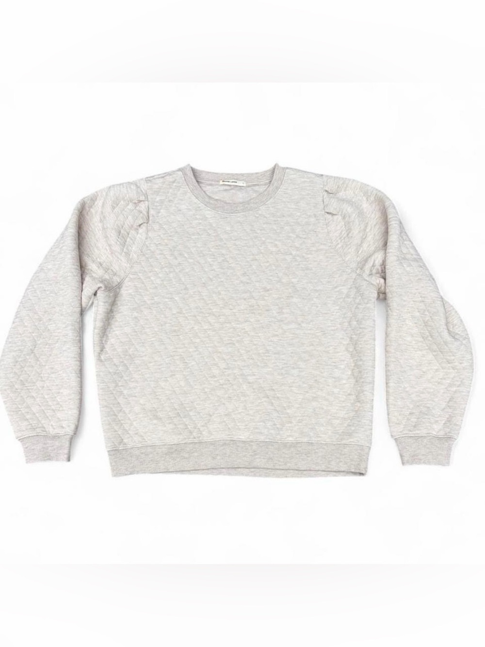 Marine Layer Women’s L Corbet Quilted Puff Sleeve Sweatshirt in Oatmeal Heather